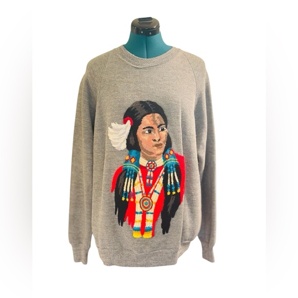 Vintage Dickies Embroidered Native American Gray SweatShirt XL Made USA - Picture 1 of 10